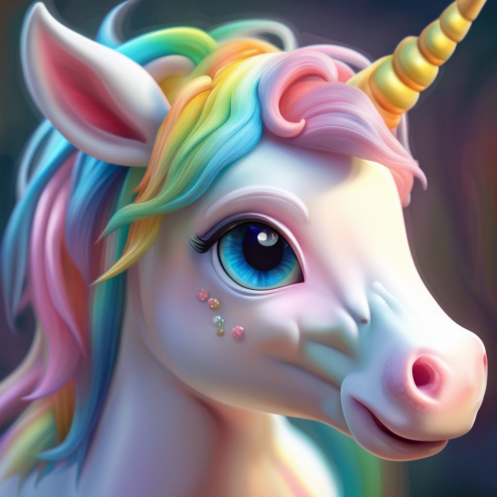 Adorable Rainbow Unicorn Chibi Portrait in 3D