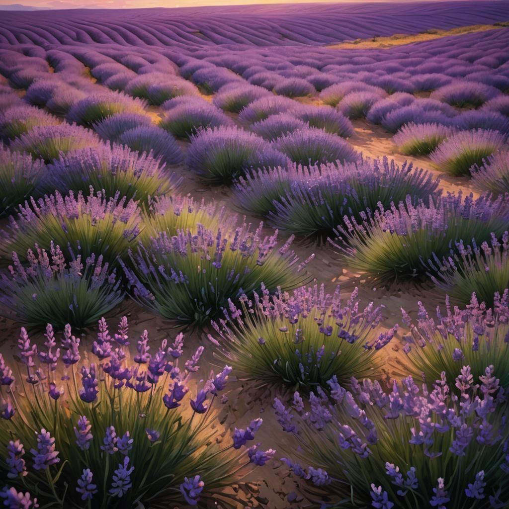 Lavender Fields at Twilight: Impressionistic Digital Paintin...