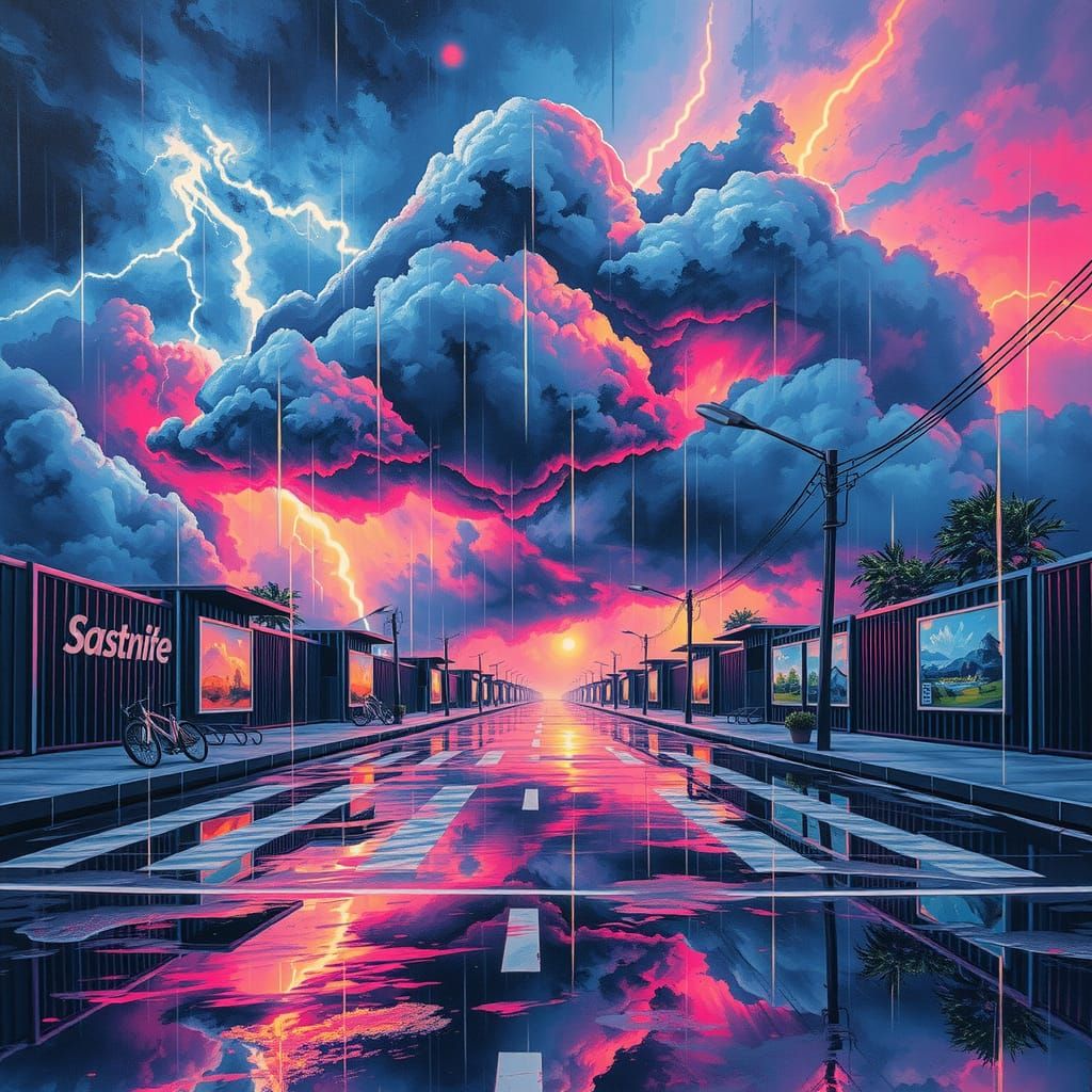 Synthwave Stormy Sky with Neon Lightning