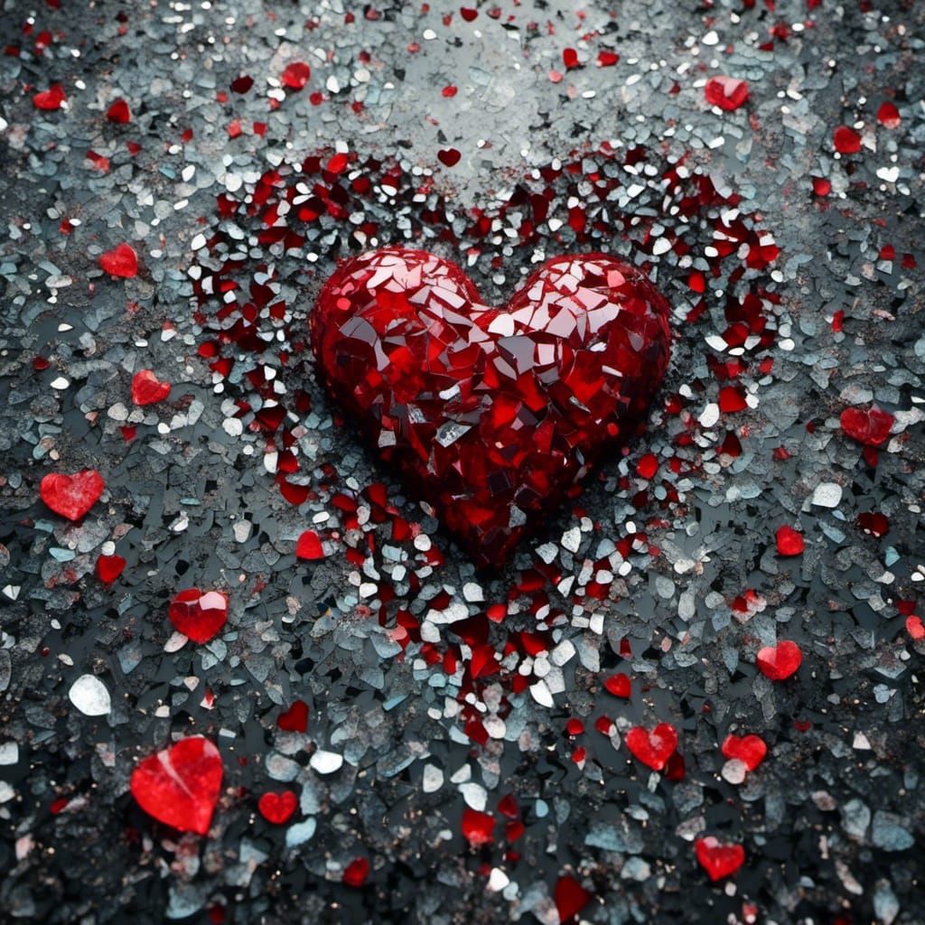 Shattered Red Heart on Deserted Island
