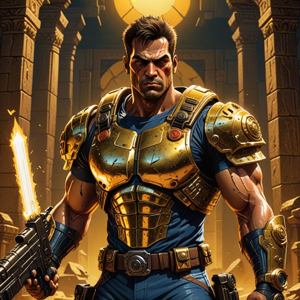 Serious Sam in Ancient Temple, Comic Book Style