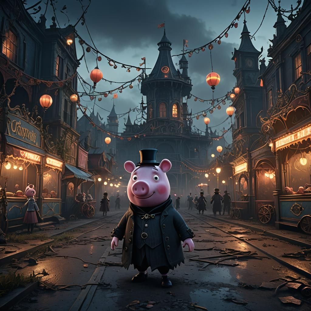 Menacing Peppa Pig in Abandoned Carnival
