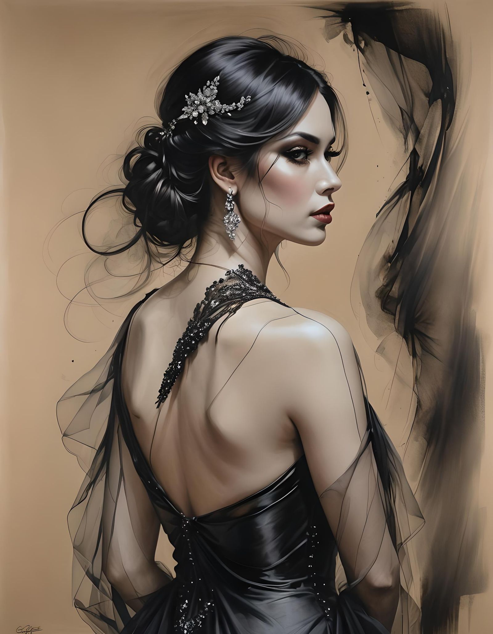 Sensual Woman in Black Silk: American Realist Portrait