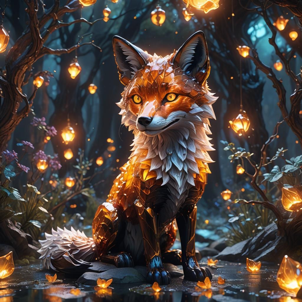 Glowing Glass Fox in Detailed Matte Painting
