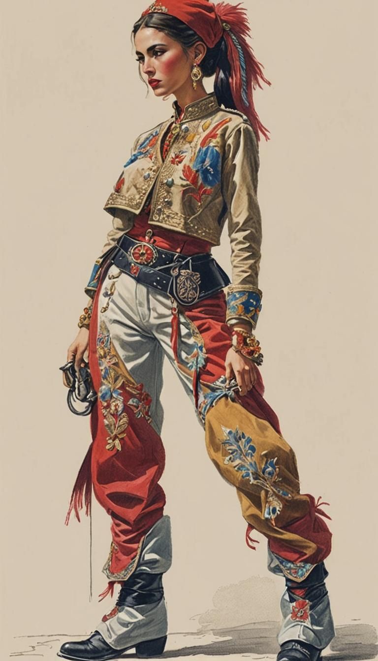 Girl in Cossack Outfit with Yatagan Sword