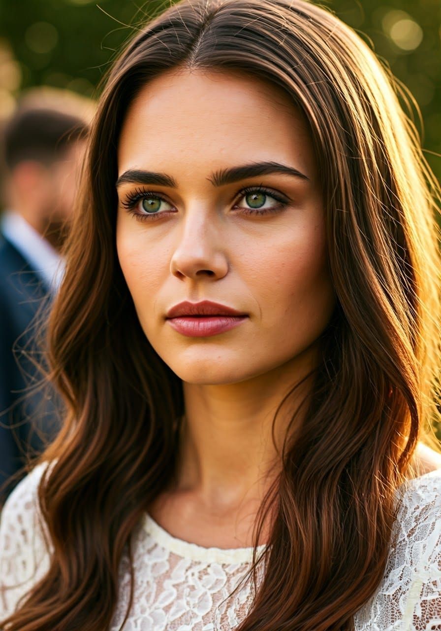 Elegant Woman Contemplating Love in Golden Light