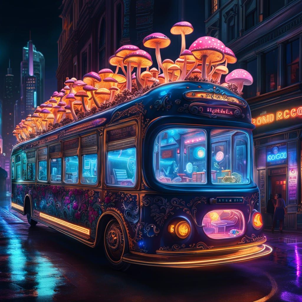 Glowing Mushroom Train Bus in Cosmic City