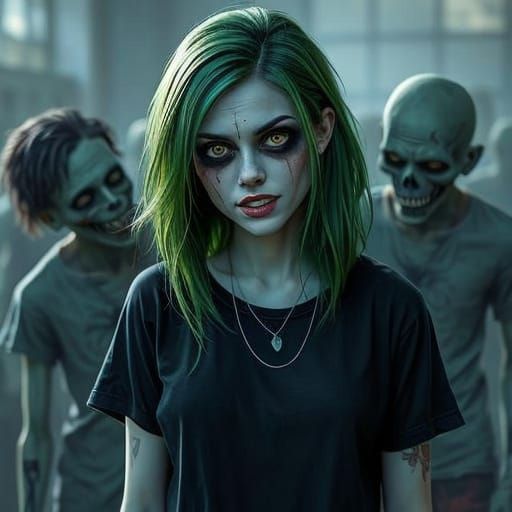 Zombie Woman with Green Hair: Horror Concept Art