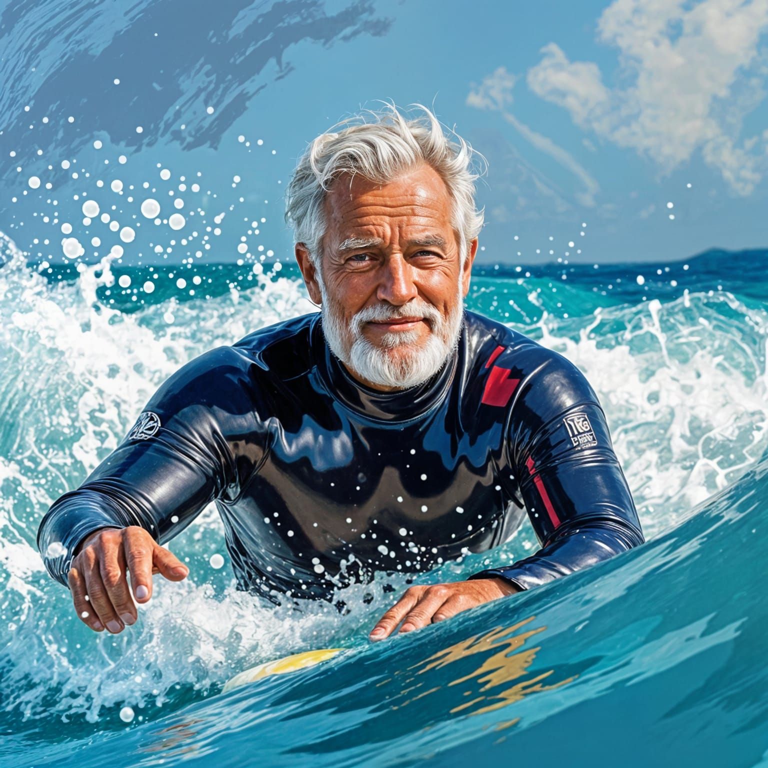 Handsome Older Gentleman Surfing the Waves