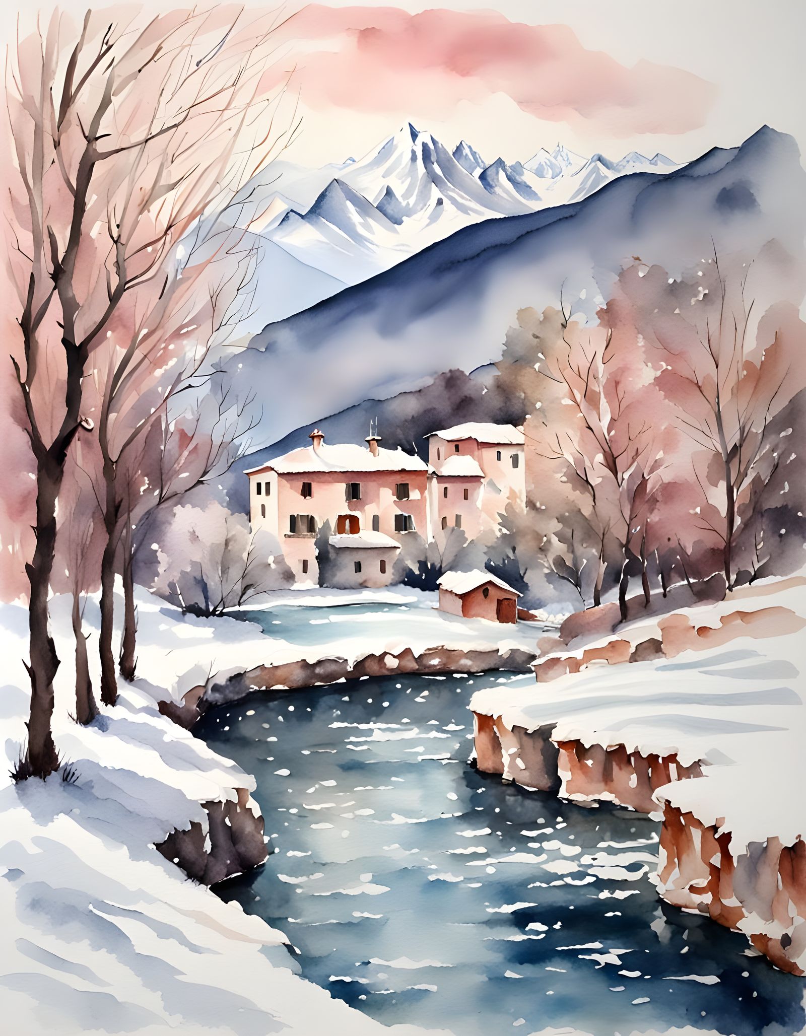 Schönstes Aquarell Bild einer traumhaften Landschaft in Ital...