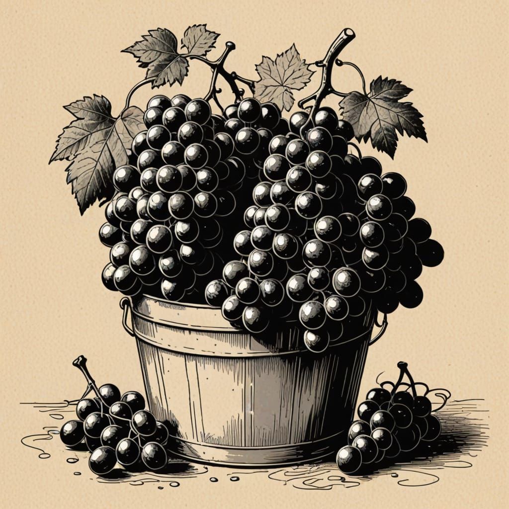 Etch a sketch grapes in a bucket