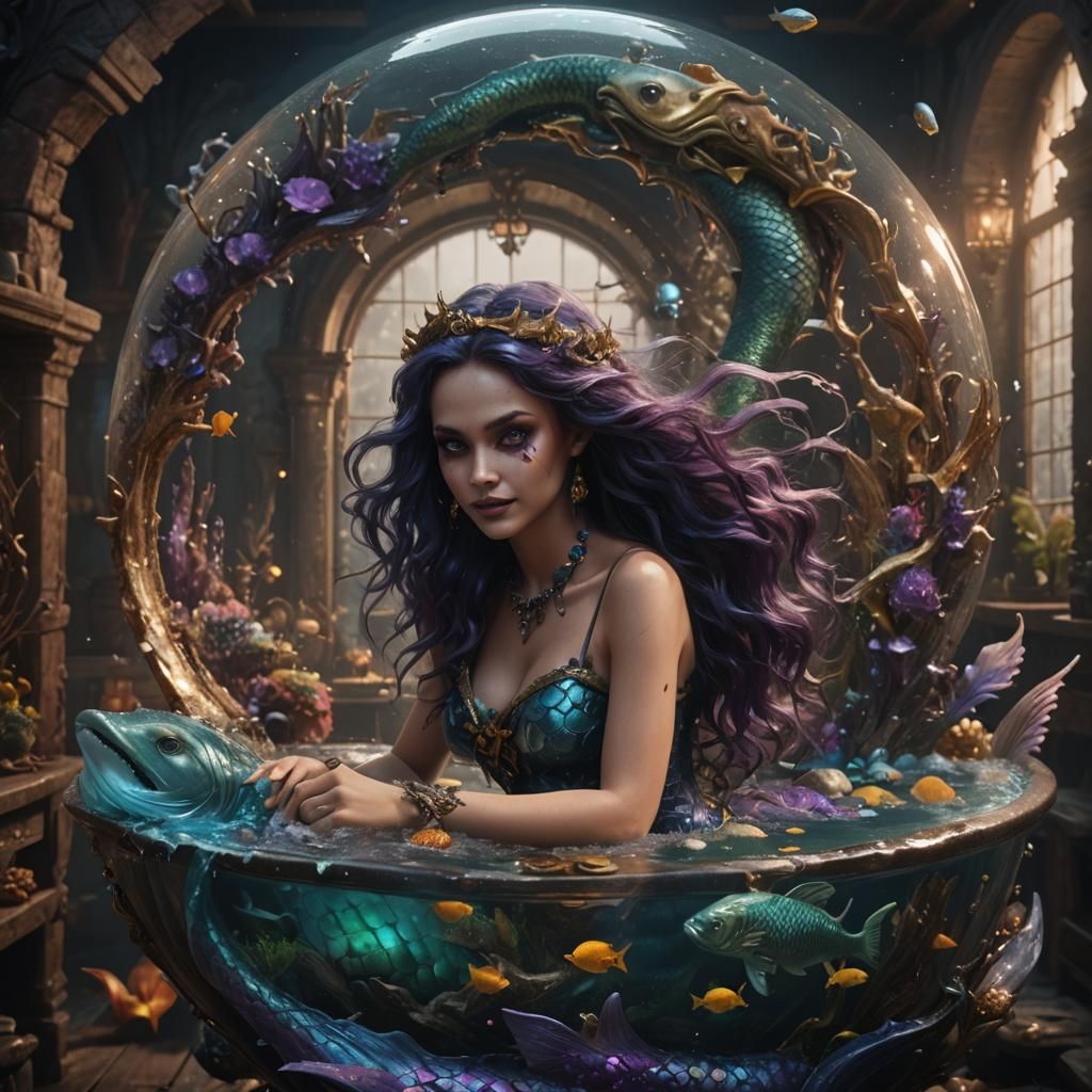Sinister Mermaid with Dark Makeup in Detailed Matte Painting