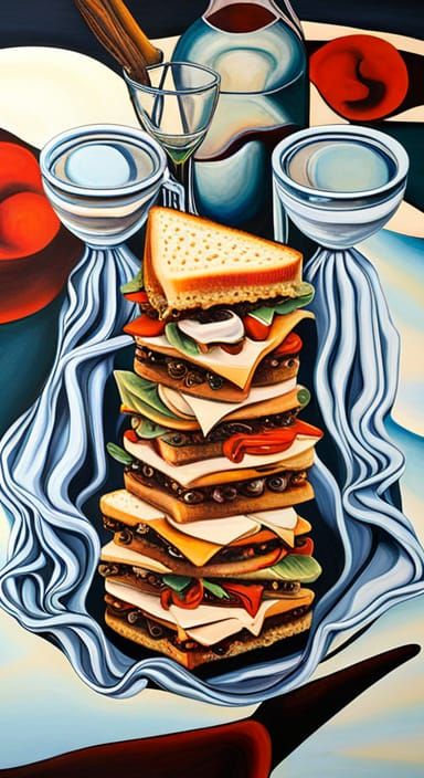 Surreal Street Scene: Platypus, Penguin, and Club Sandwich