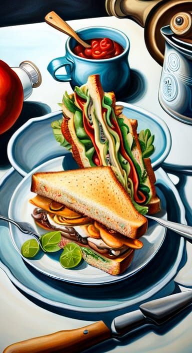 Surreal Platypus, Penguin, and Club Sandwich Scene