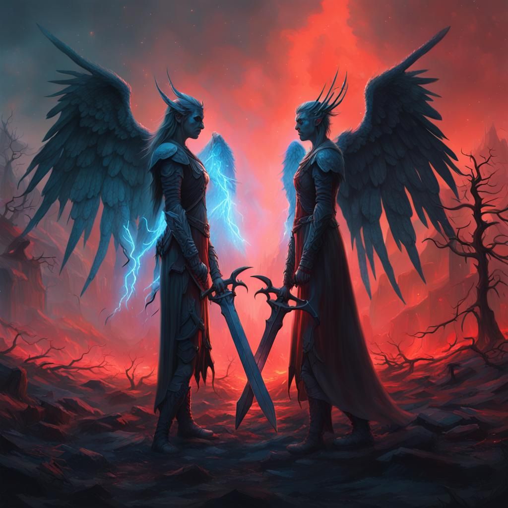 Demon and Angel Face Off in Dark Realm