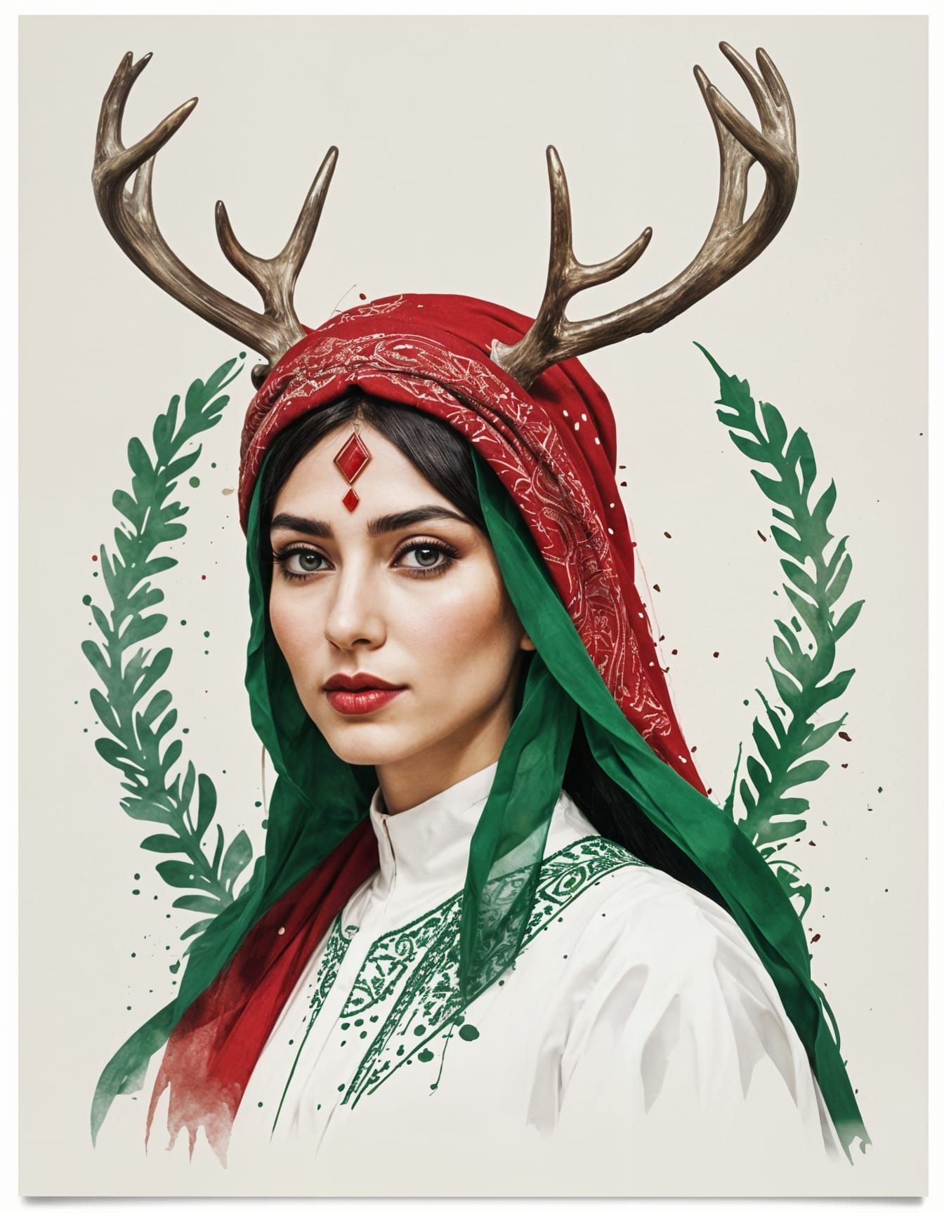 Minimalist Abstract Portrait: Arabic Woman with Antlers