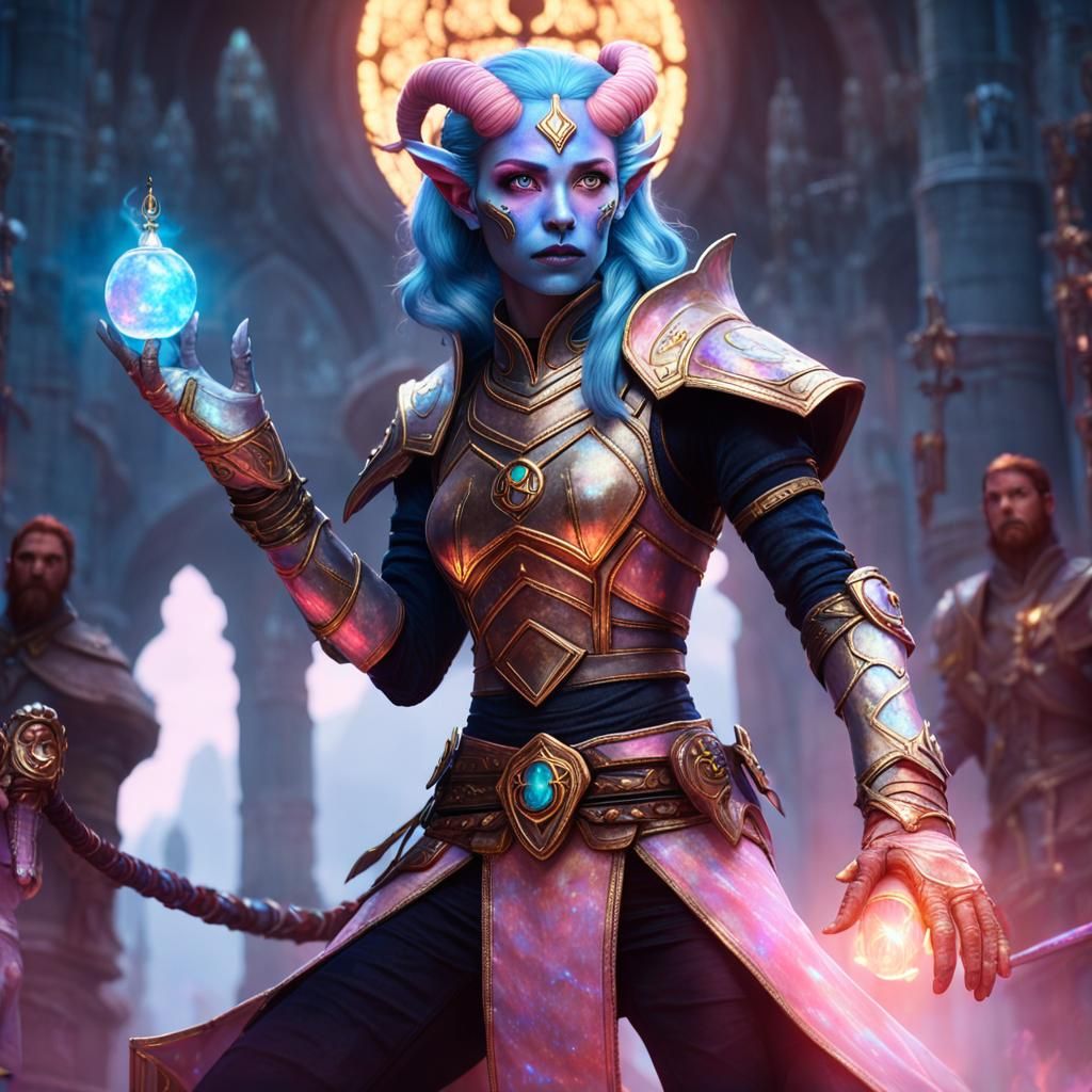 Tiefling Cleric Casting Rainbow Healing Magic