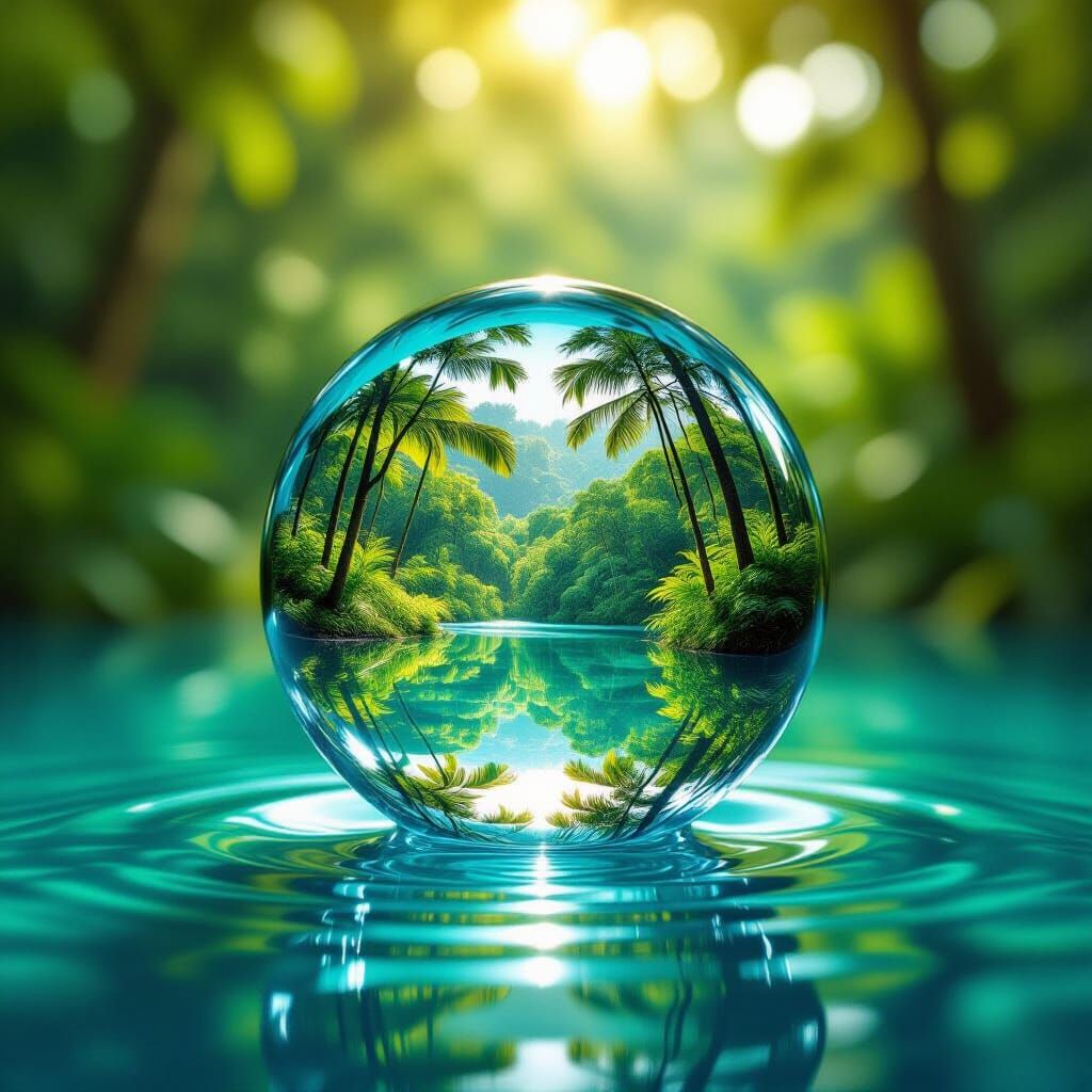 Water Drop Double Exposure With Tropical Forest Inside