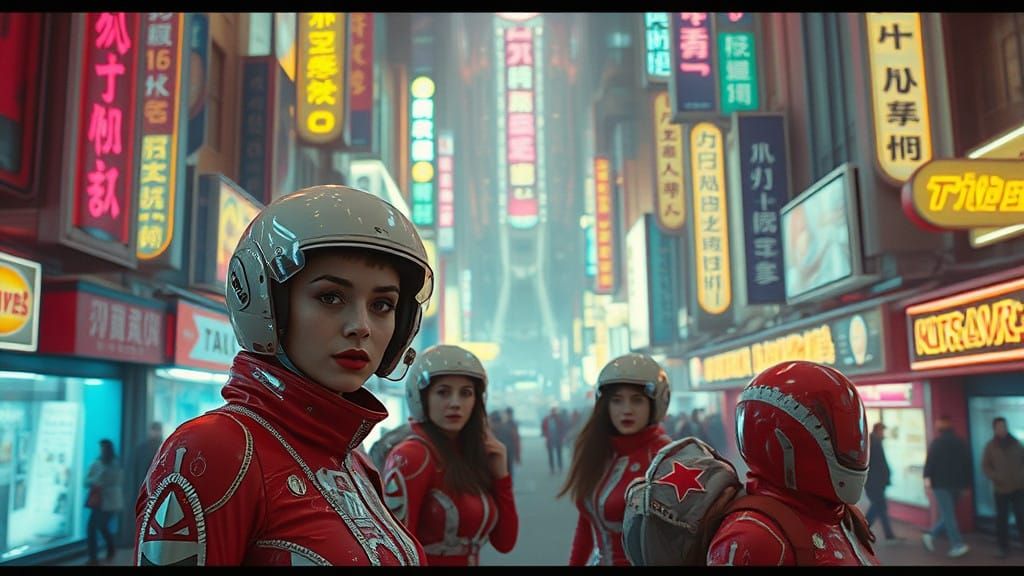 Surreal City of Stunning Women in Neon Dreamscape