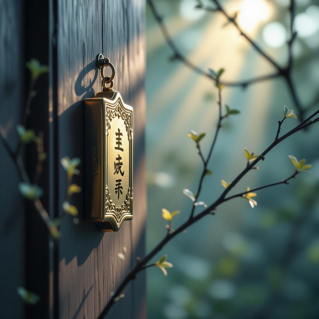 Mezuzah Double Exposure with Branches and Light