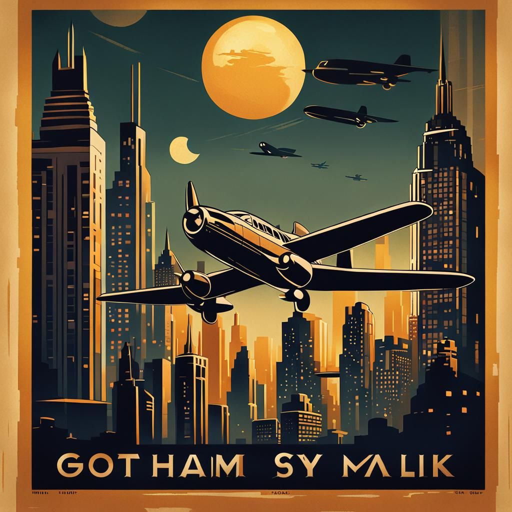 Vintage Gotham City Travel Poster in Retro-Futuristic Style