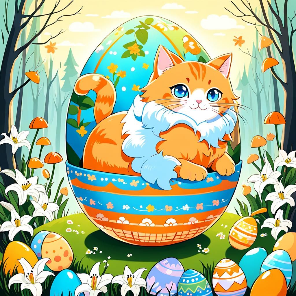Super Cute Tabby Cat Celebrating Easter