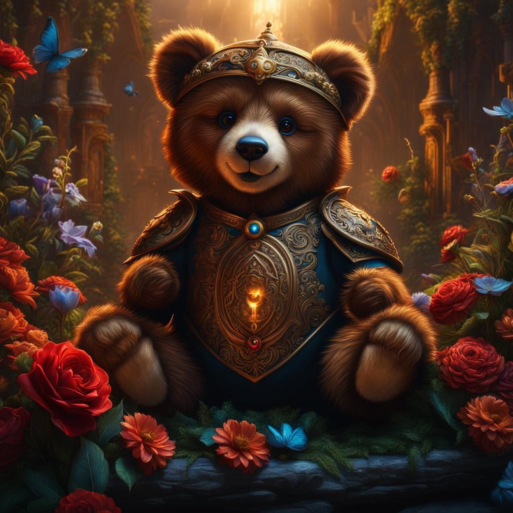 Holy Teddy Bear: Detailed Matte Painting in Deep Color