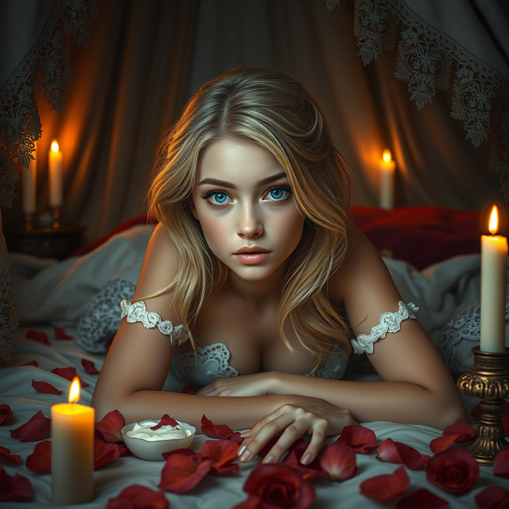 Romantic Medieval Blonde in Dreamy Candlelit Ambiance