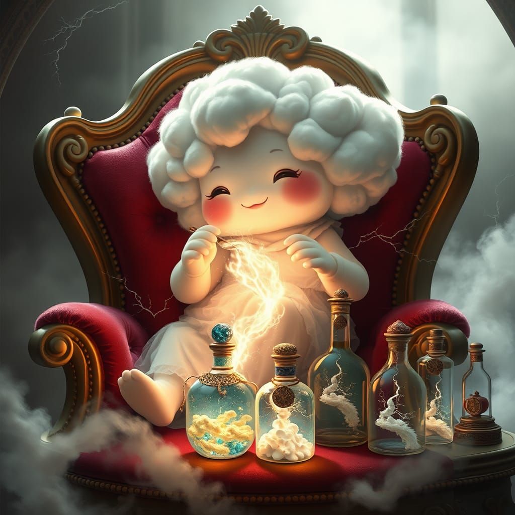 Whimsical Cloud Alchemist Mixing Storms in Fantasy Art