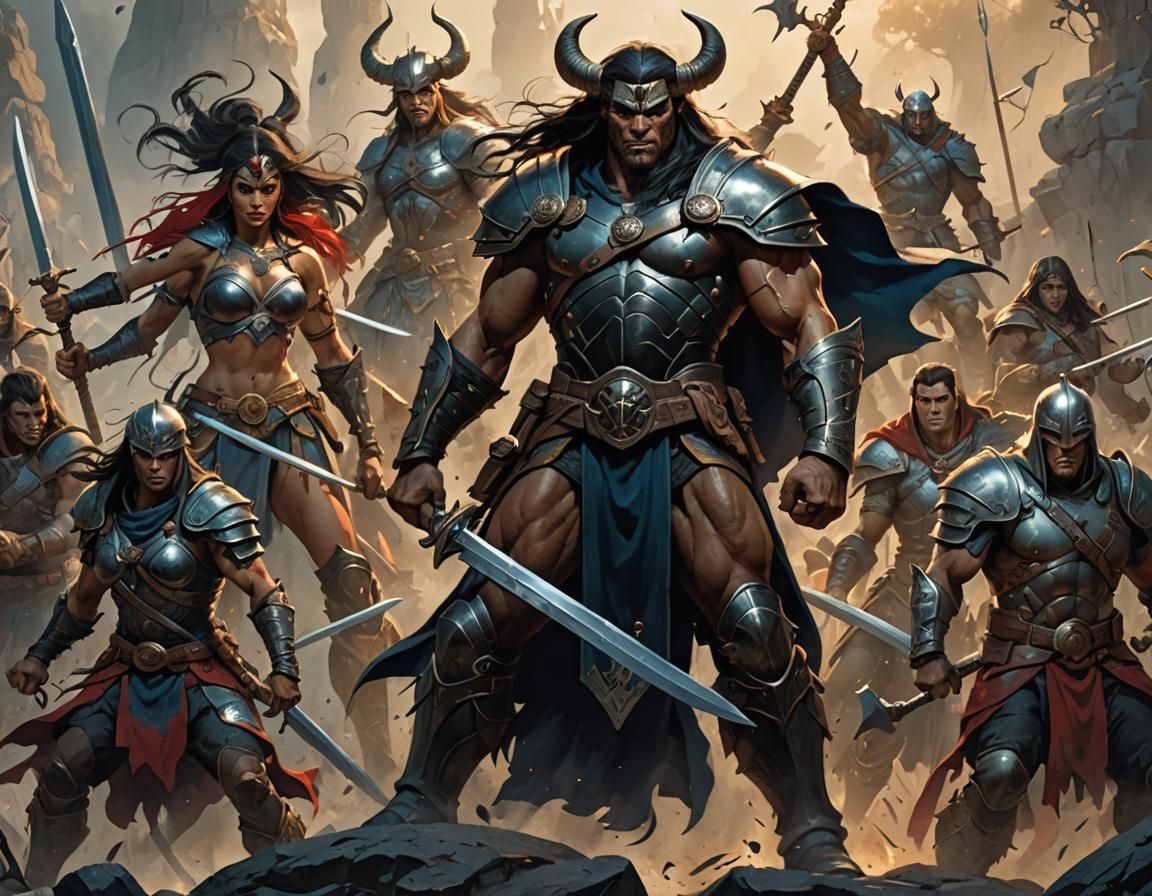 Epic Fantasy Warriors in Dynamic Cinematic Scene