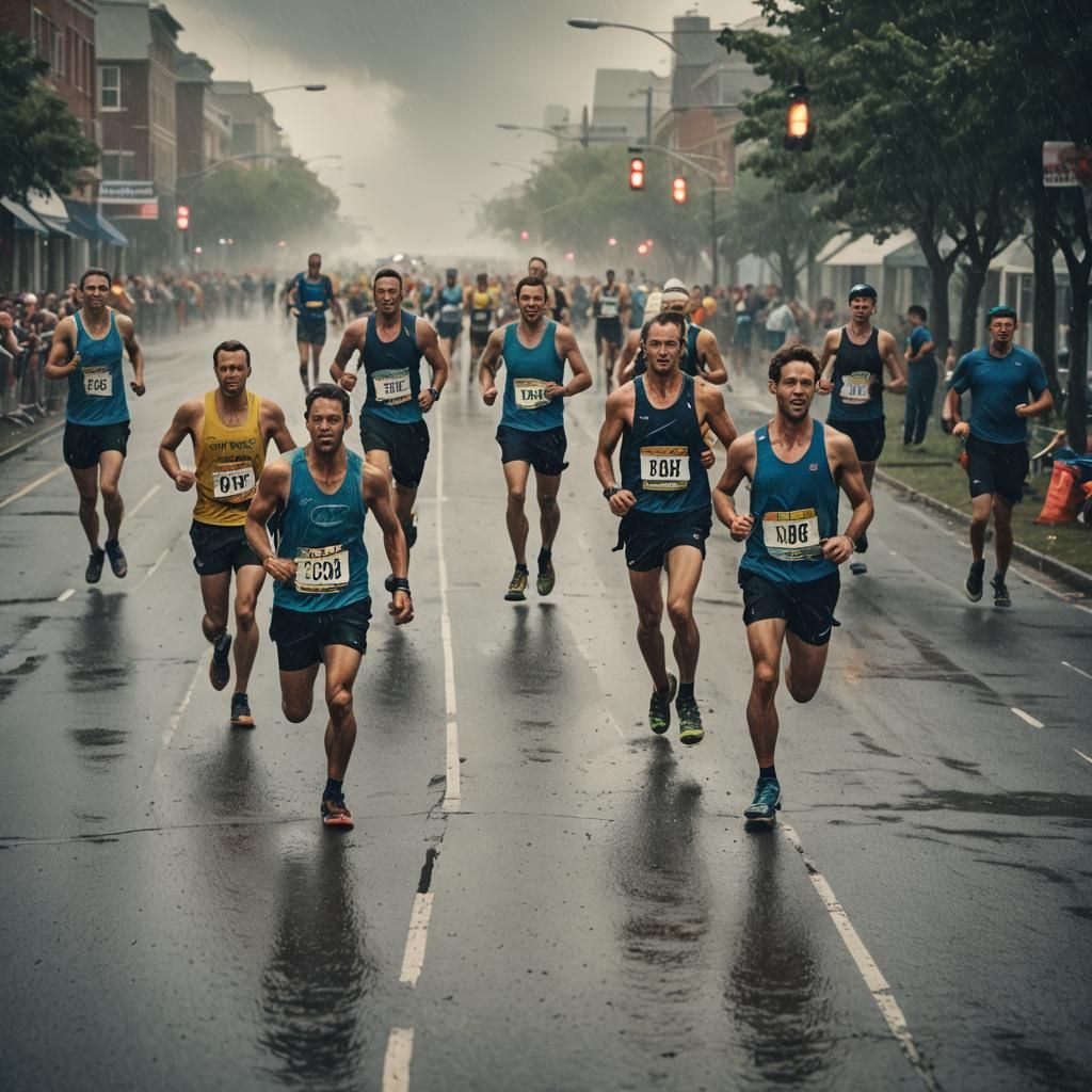 Dramatic Marathon Finish in Thunderstorm: Cinematic Film Sti...