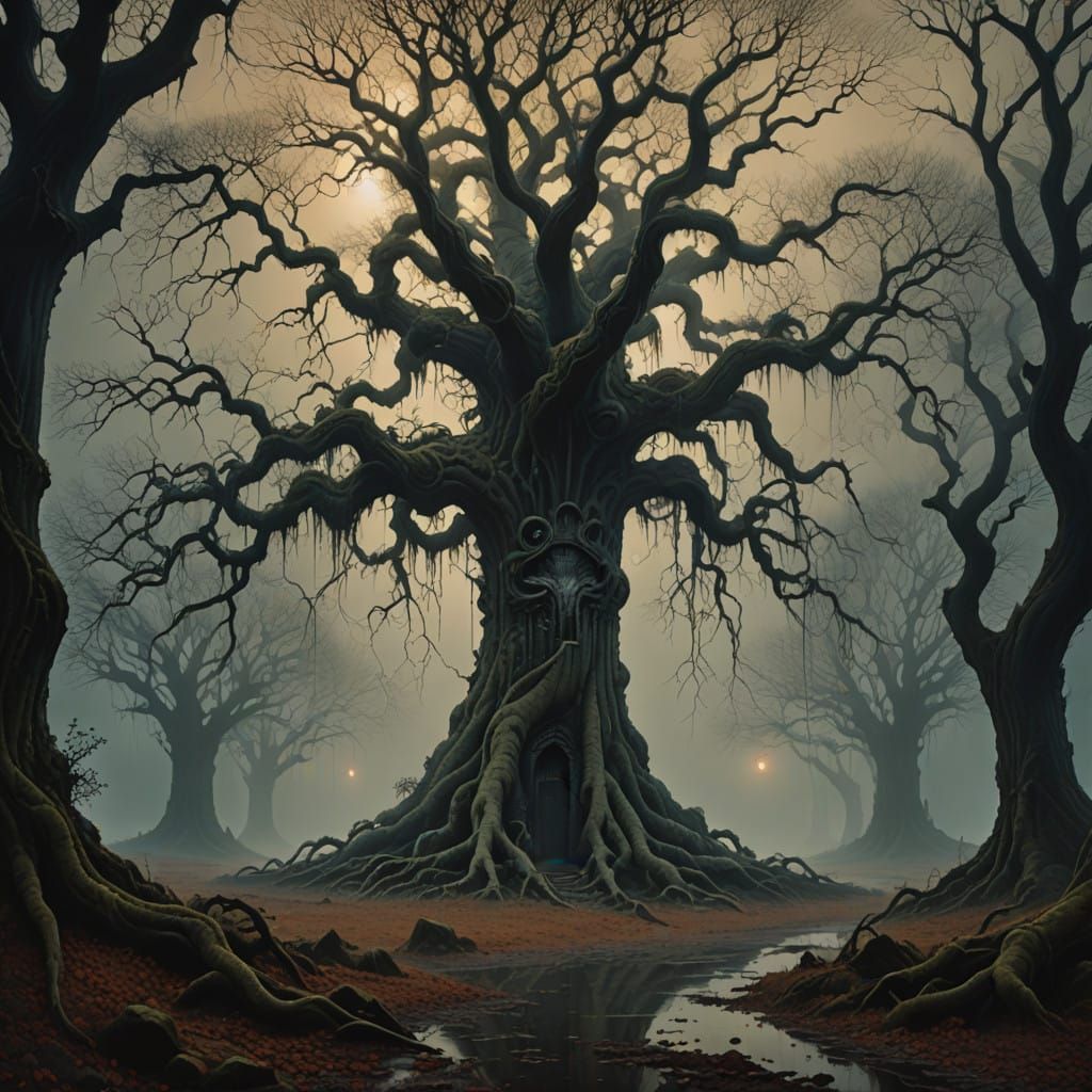 Ancient Tree in Mystical Landscape
