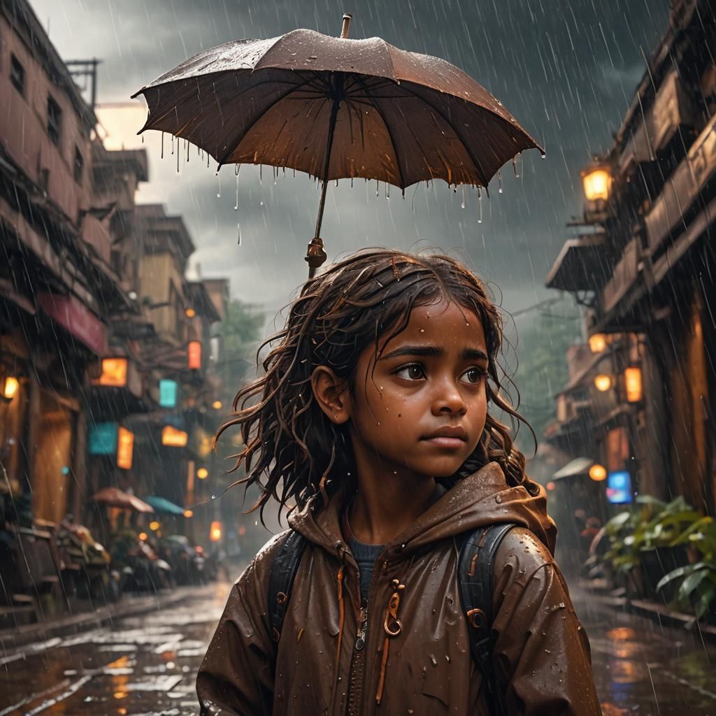 Girl Daydreaming in Rain: Detailed Matte Painting
