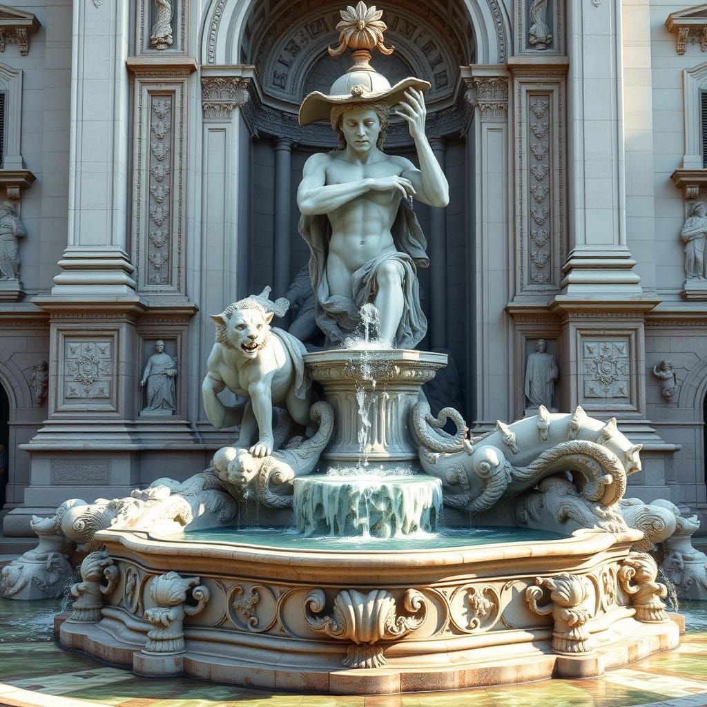 Baroque Marble Man Monument-Fountain in High Detail