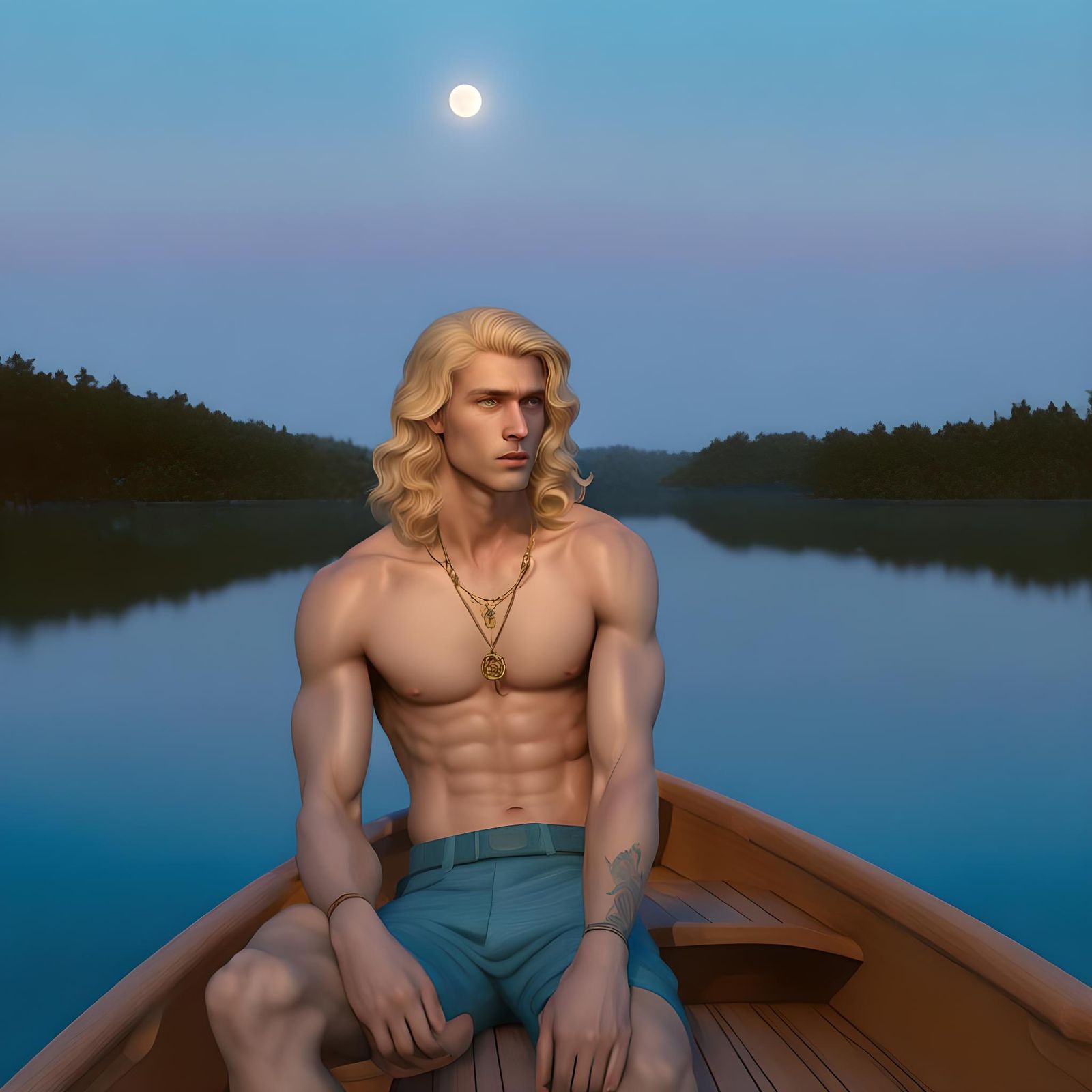 Boating Under the Moonlight: Ornate Cinematic Rendering