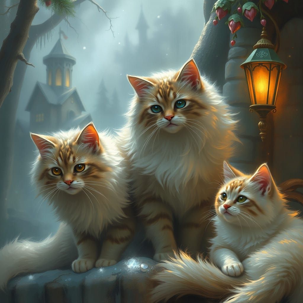 Ethereal Fantasy Cats by Thomas Kinkade's Inspiration