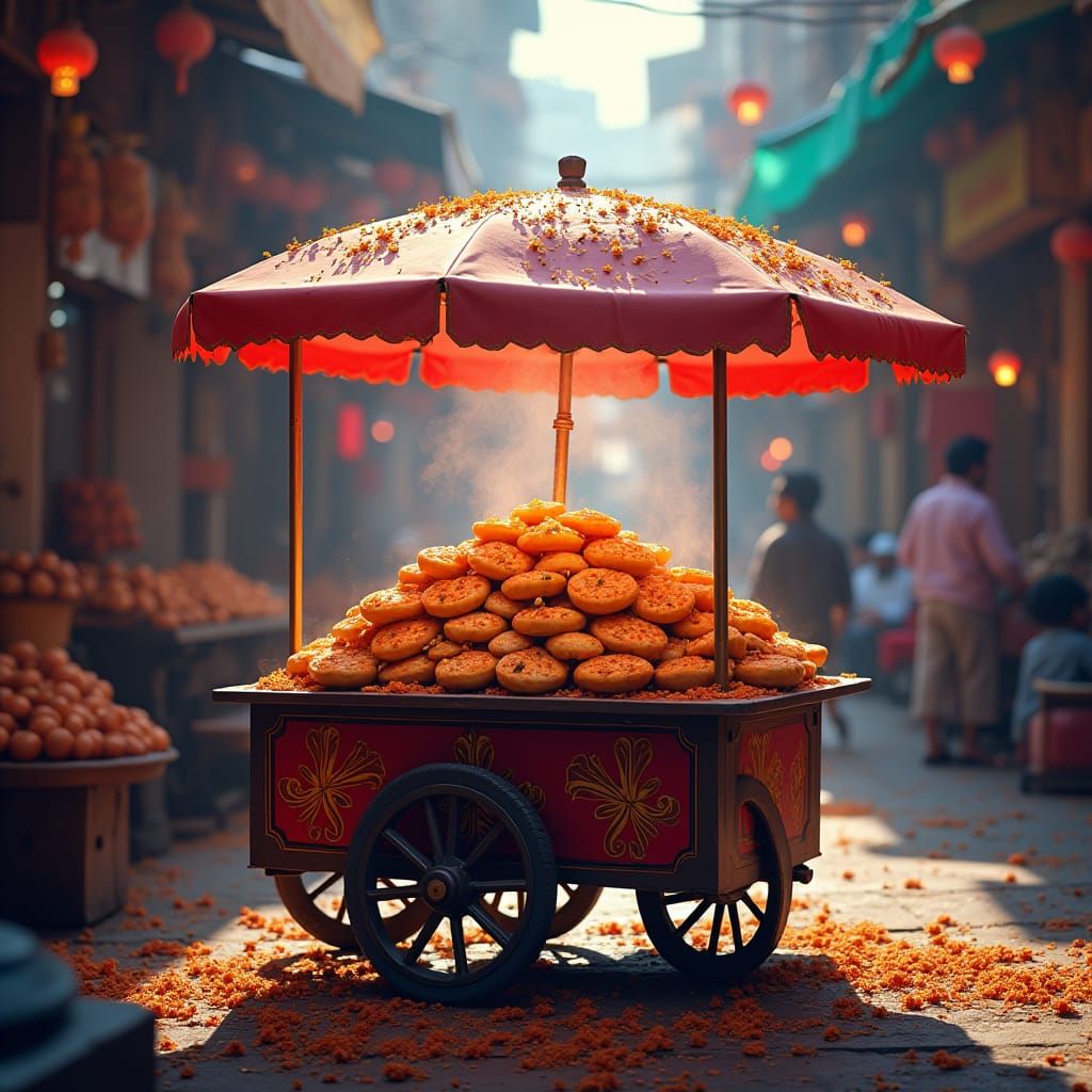 Vibrant Panipuri Cart in Fantasy Market