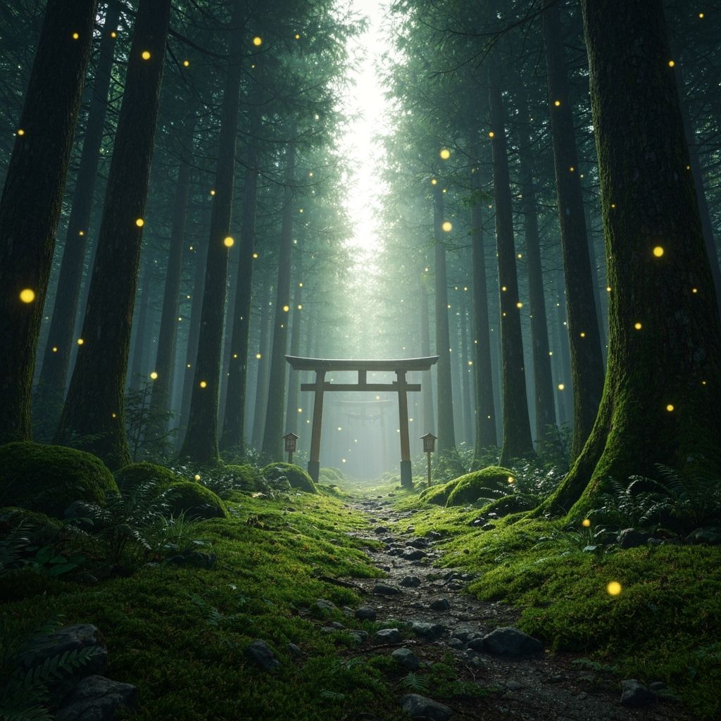 Mossy Forest Path Bathed in Sun Rays