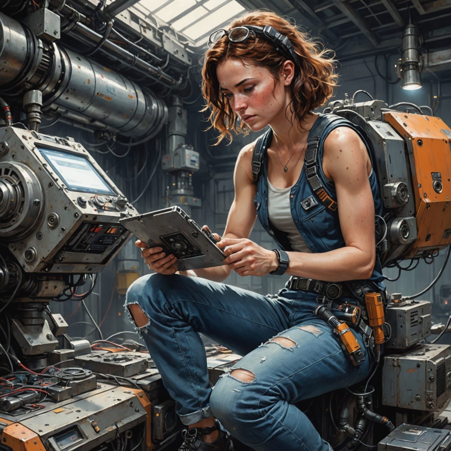 Realistic Sci-Fi Book Illustration of a Space Engineer