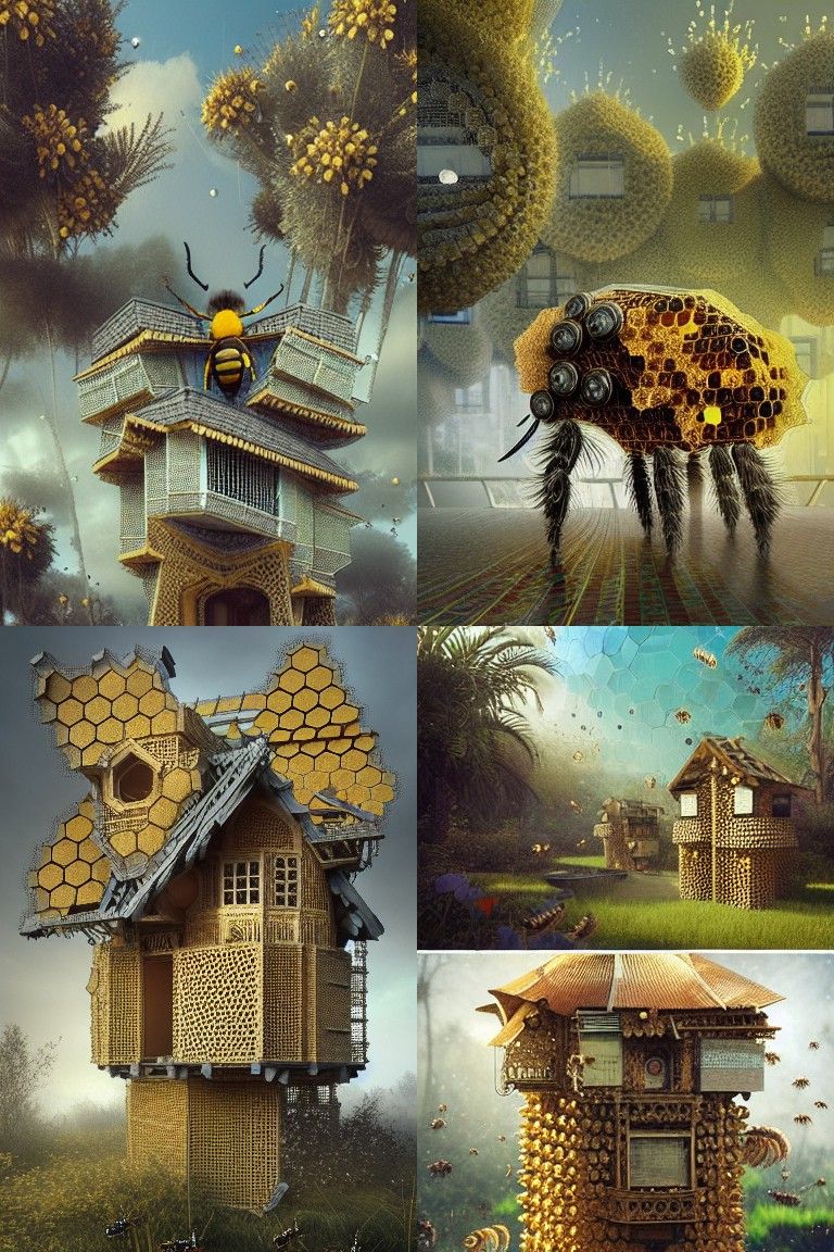 Honeycomb Bee Mansion: Hyper-Realistic 3D Render