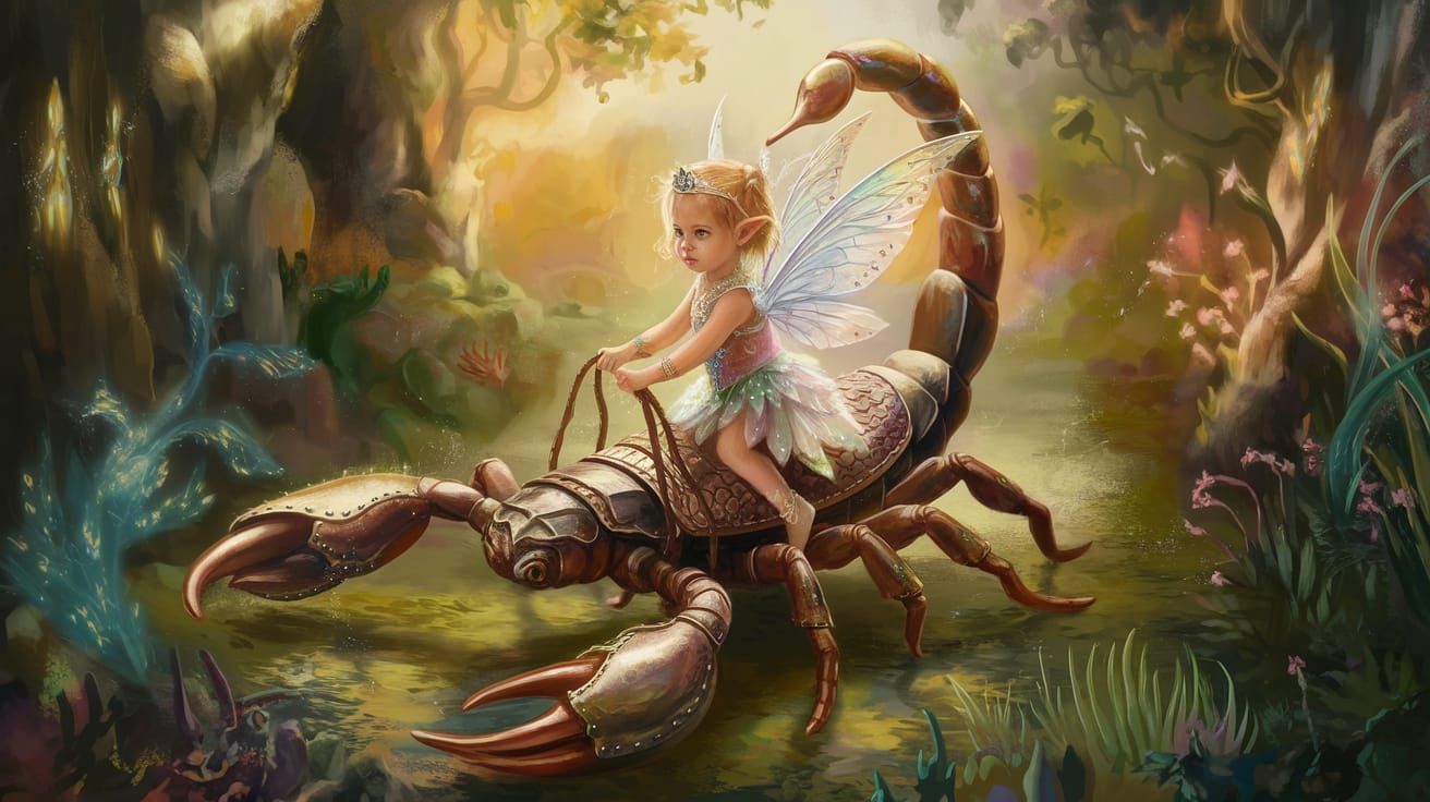 Regal Fairy and Her Luminous Scorpion Companion