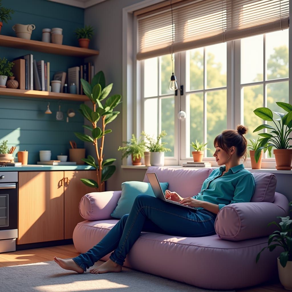 Remote Worker's Cozy Day: Trending Artstation Concept