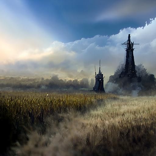 Sinister Dark Tower in Misty Field: Matte Painting