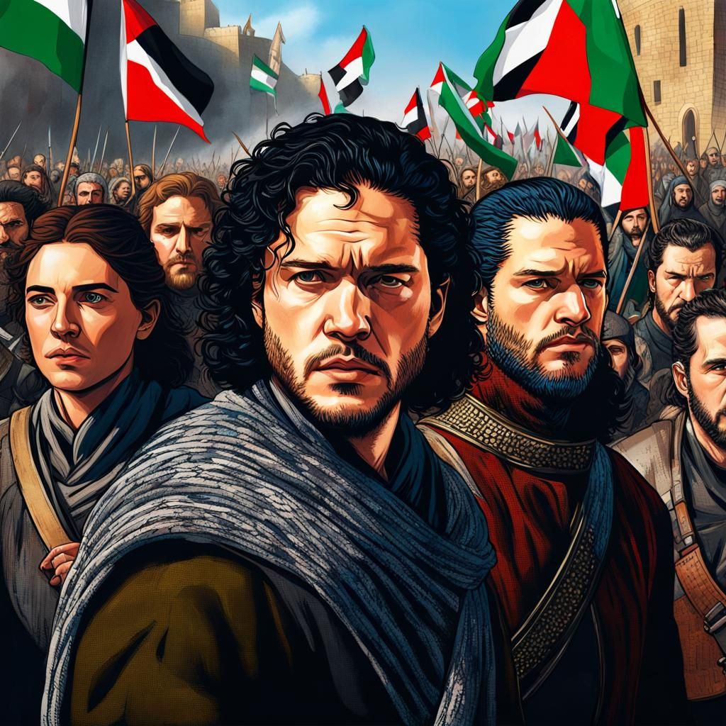 Winterfell Solidarity March with Palestinian Flags