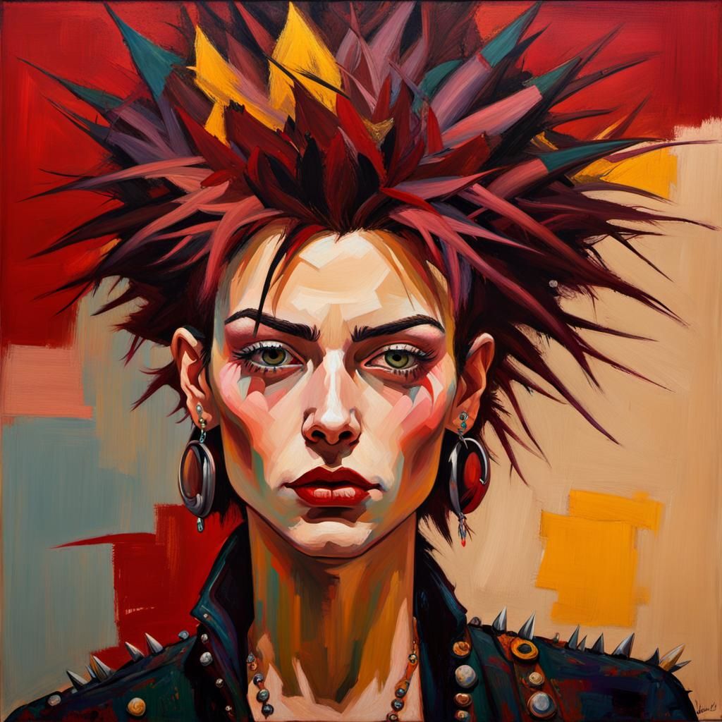 Punk Rocker Portrait in Expressionist Oil Painting Style