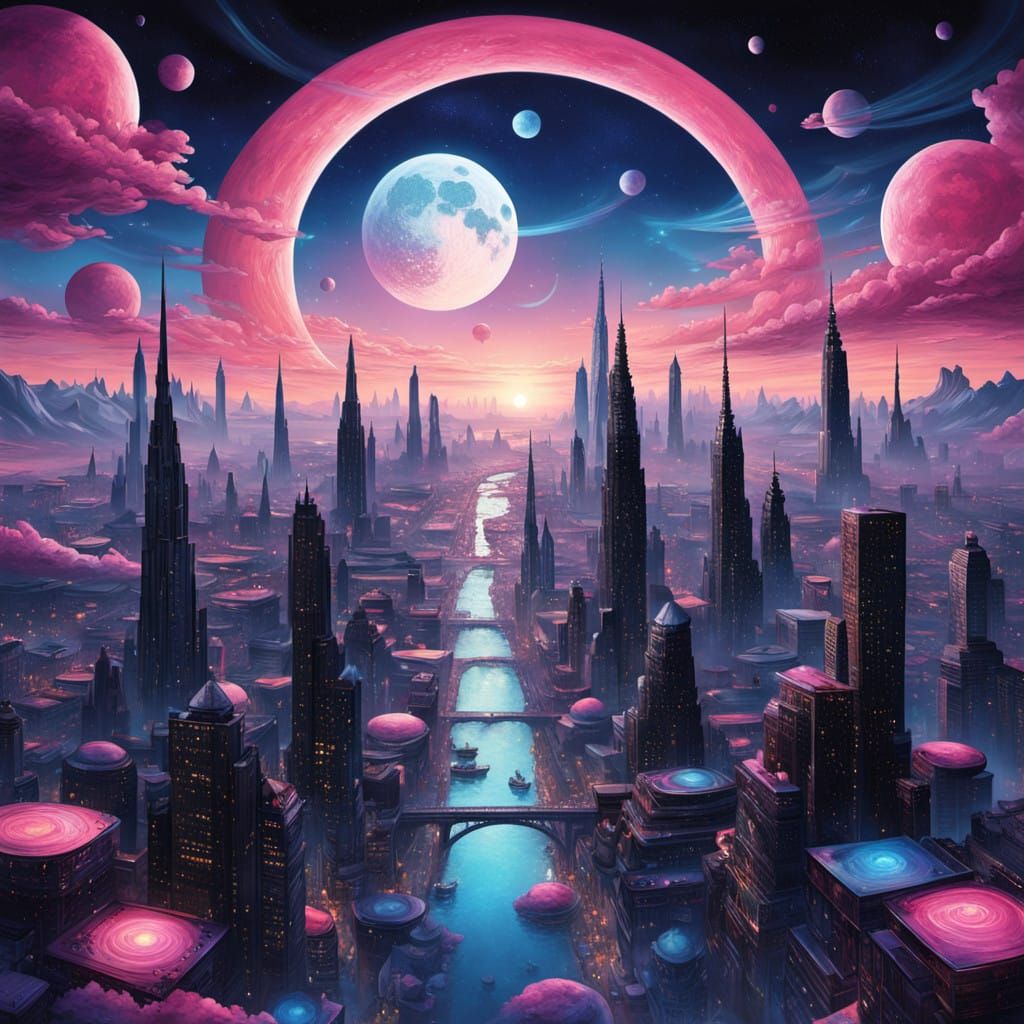 Surreal Alien Cityscape in Cosmic Bloom