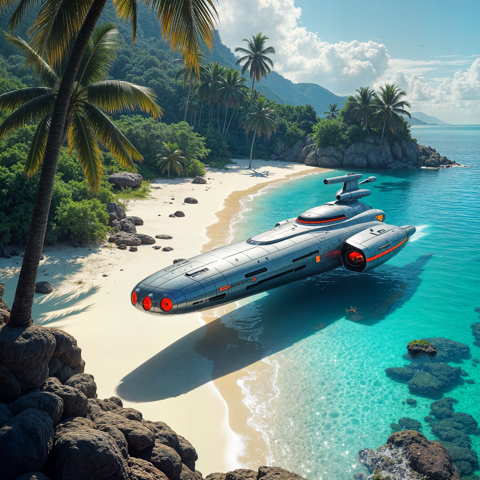 Starship Landing on Tropical Island Paradise
