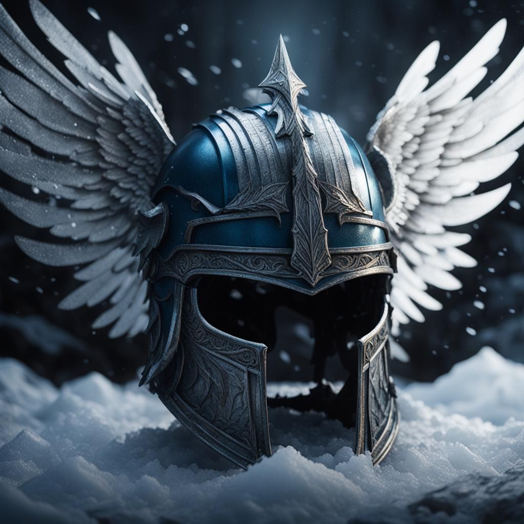 Winged Norse Helmet Trapped in Frozen Ice