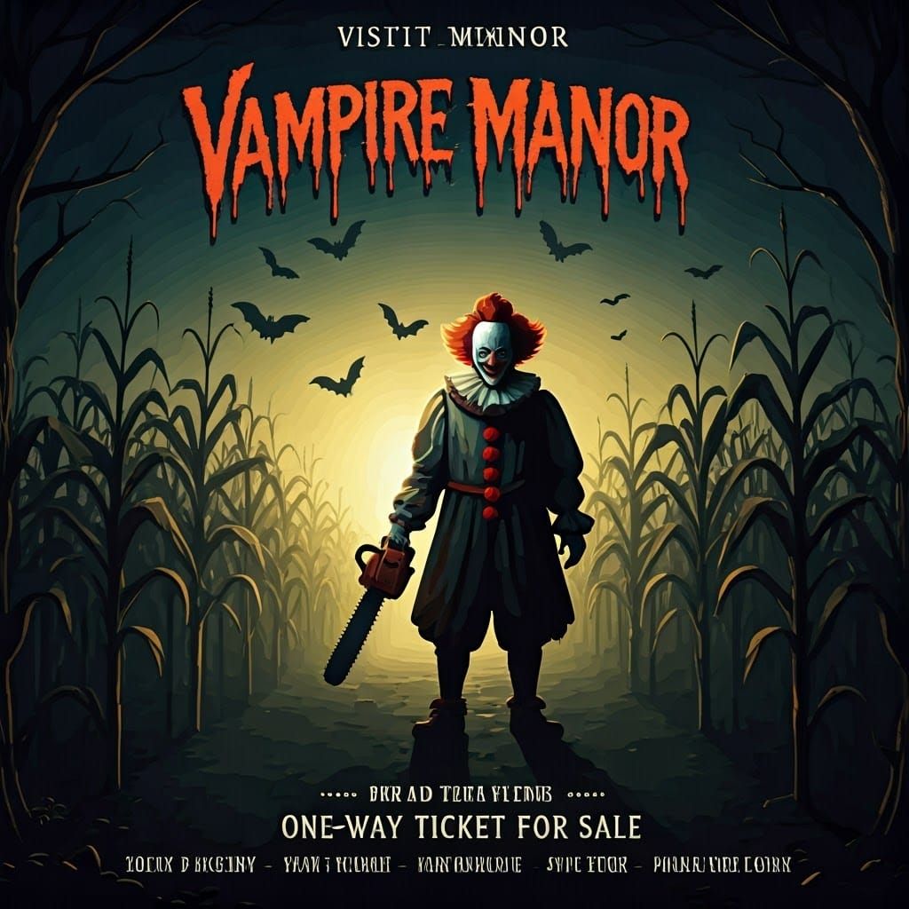Spooky Vampire Manor Poster in Haunted Farm Setting