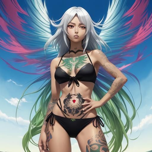 Anime Style Latina Woman on Sun-Kissed Beach